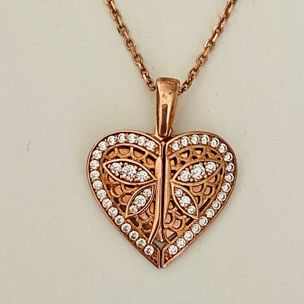 💗 925 Silver dragonfly double heart love necklace